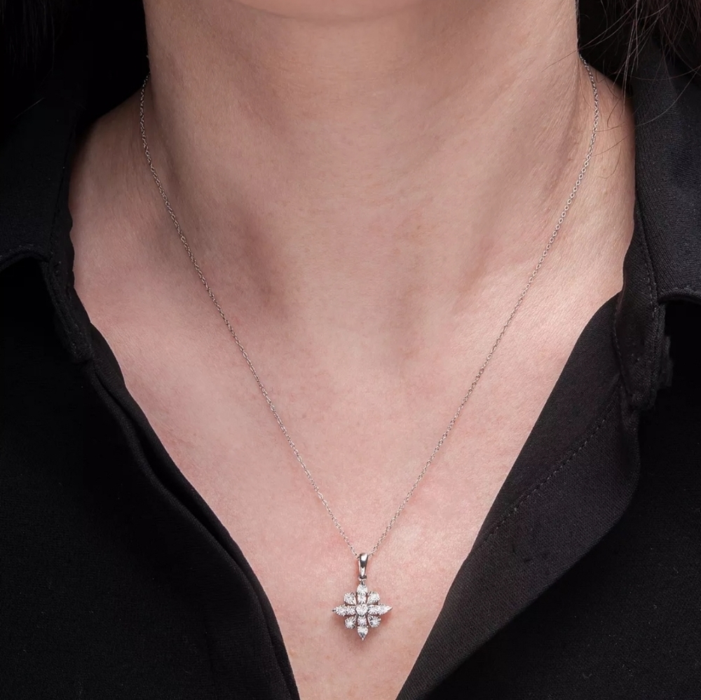 DIAMOND CLUSTER 18" PENDANT NECKLACE (1/10 CT. T.W.) 100% GUARANTEED! - Picture 2 of 4